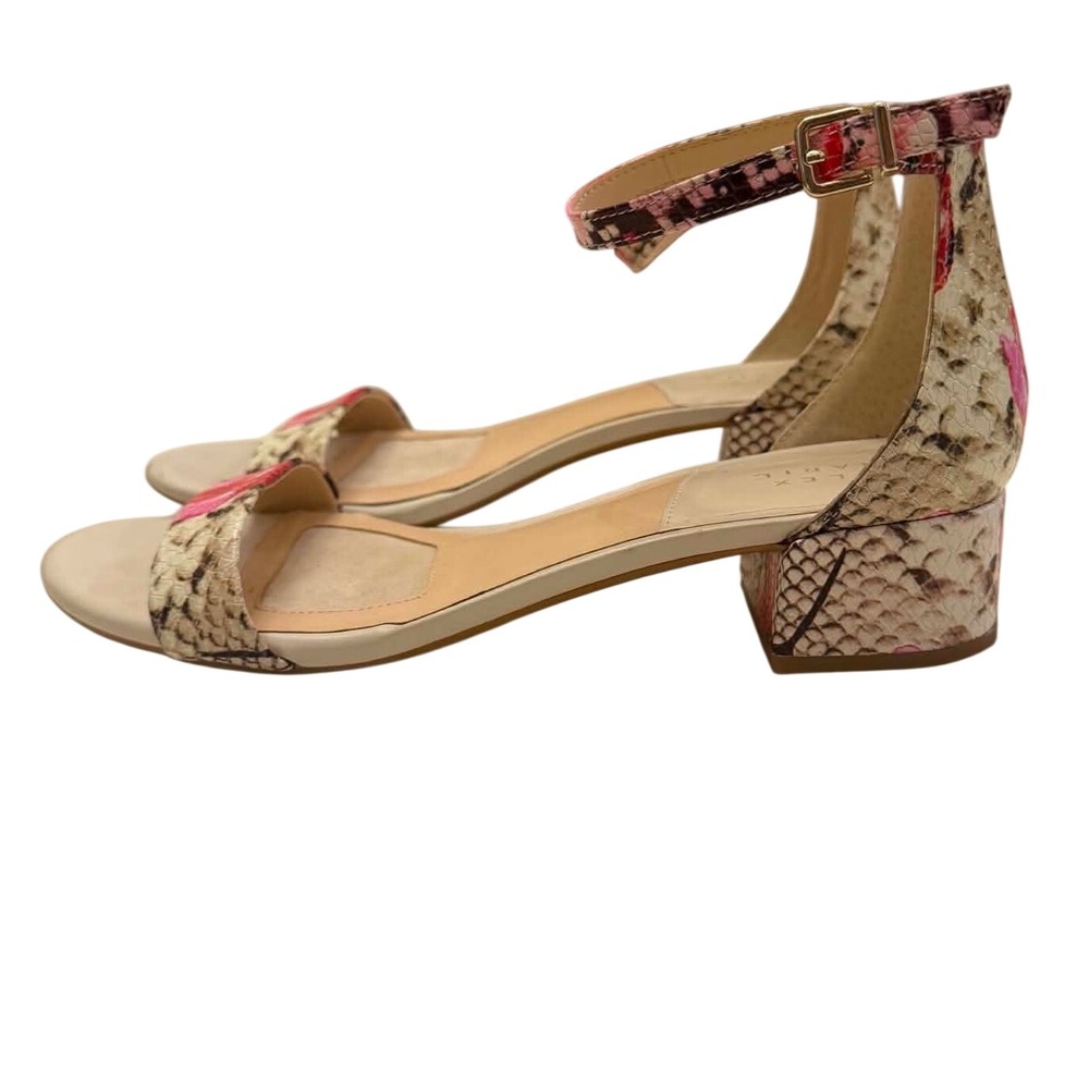 Alex Marie Womens Floral Snakeskin Print Ankle Strap Block Heel Sandals Size 9M